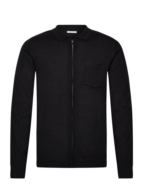 Se Lindbergh Merino Polo Collar Zip Cardigan Lindbergh Black ved Booztlet