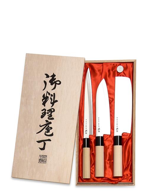 Satake Satake Houcho Santoku, Nakiri And Sahimi Knives In Gift Box Satake Beige