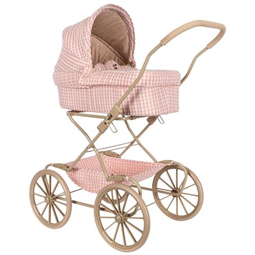 Se Konges Sløjd Dukkevogn Powder Pink Check | Lyserød | 01 ved Babyshop