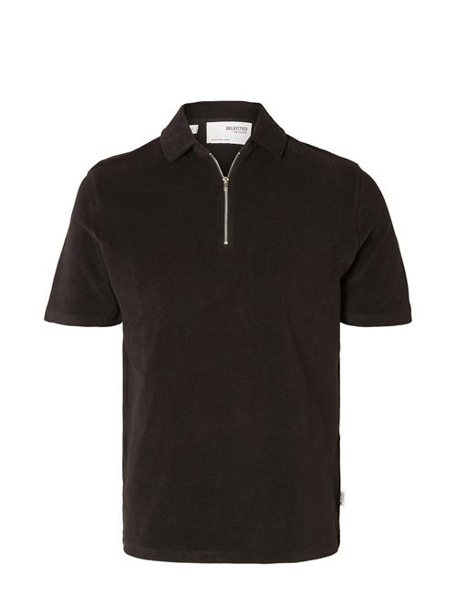 Se Selected Homme Slhrelax-Terry Ss Zip Polo Ex Selected Homme Black ved Booztlet