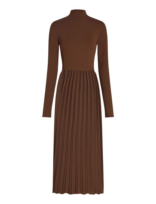 Rib Mix F&F Pleated Dress Ls Tommy Hilfiger Brown