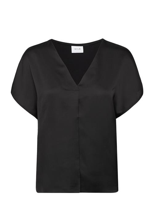 Viellette V-Neck S/S Satin Top - Noos Vila Black