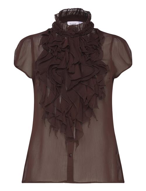 Se Saint Tropez Liljasz Crinkle Ss Shirt Saint Tropez Brown ved Booztlet