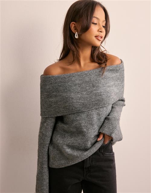 Vero Moda - Grå - Vmera Ls Off Shoulder Pullover Ga