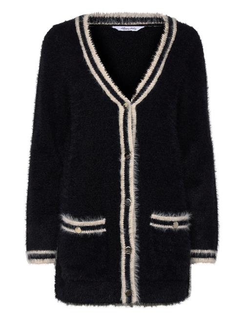 Bubbleroom Contrast Fluffy Knitted Cardigan Bubbleroom Black