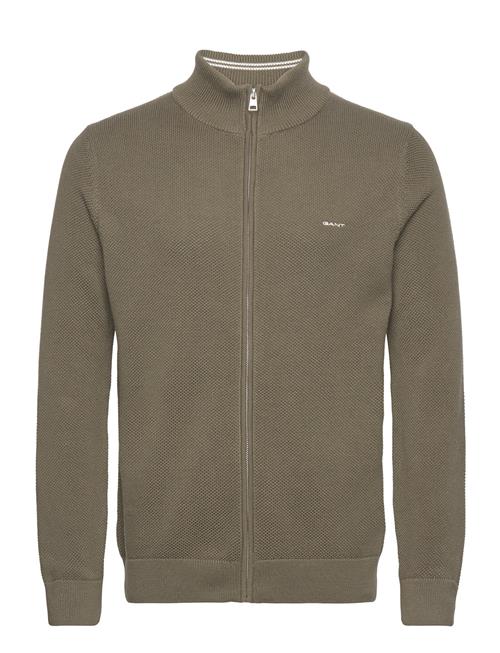 Se GANT Cotton Pique Zip Cardigan GANT Khaki ved Booztlet