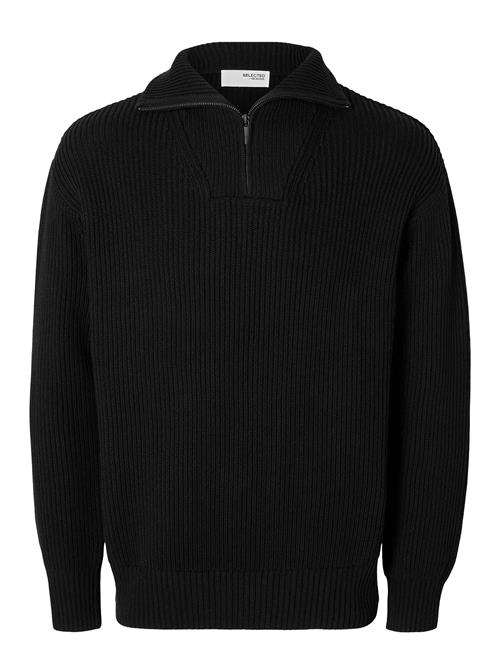 Slhdry Ls Knit Relaxed Half Zip Selected Black