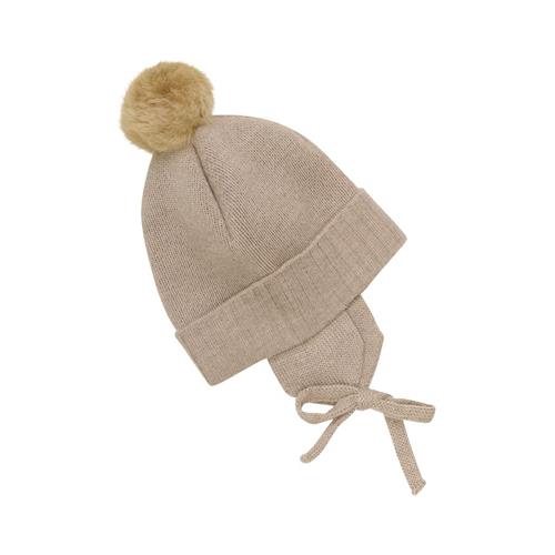 Se Huttelihut Baby Bonnet Wool Knit Alpaca Pompon Cobblestone | Brun | 74/80 cm ved Babyshop