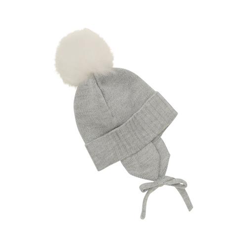 Huttelihut Baby Bonnet Uld Strik Alpaka Pompon Medium Grey Melange | Grå | 86/92 cm