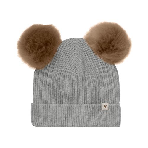 Se Huttelihut Hue Strikket med Alpaka Pompomer Medium Grey Melange | Grå | 4-6 years ved Babyshop