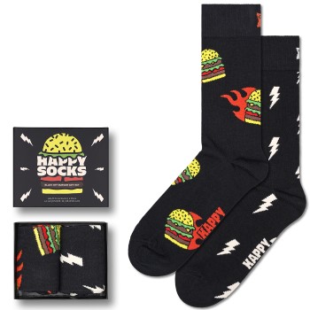 Happy socks Strømper 2P Blast Off Burger Socks Gift Set Sort mønstret Str 41/46