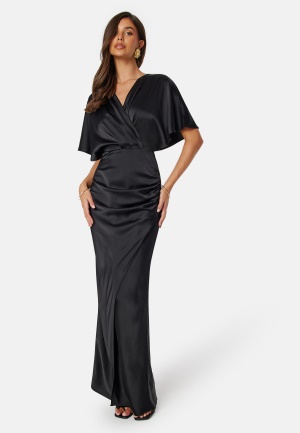 Se Bubbleroom Occasion Wrap Satin Gown Black 36 ved Bubbleroom