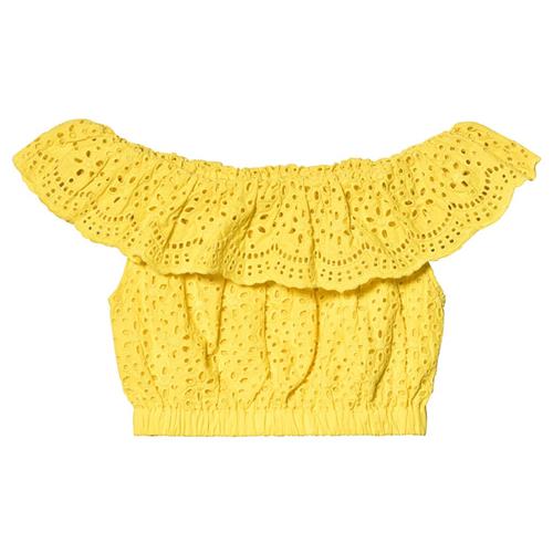 MSGM Yellow Broderie Anglaise Ruffle Crop Top | Gul | 14 years