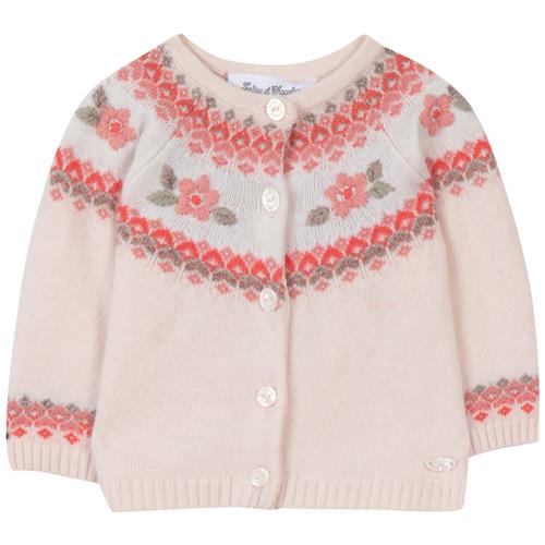 Tartine et Chocolat Cardigan Med Strikkede Blomster Lyserød | Lyserød | 3 months