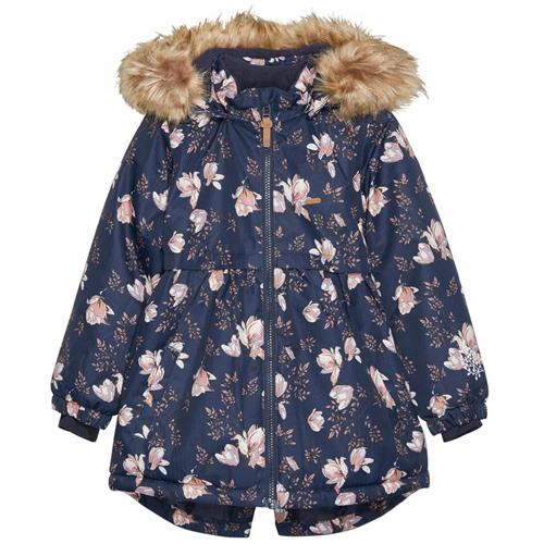 Se Minymo Blomstret Vinterjakke Parisian Night | Marine blå | 98 cm ved Babyshop