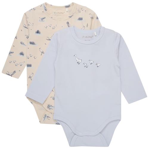 Se Fixoni GOTS 2-pak Mønstrete Babybodyer Gray Dawn | Grå | 74 cm ved Babyshop