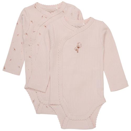 Se Fixoni GOTS 2-pak Mønstrete Ribbede Wrap Bodyer Silver Peony | Lyserød | 68 cm ved Babyshop