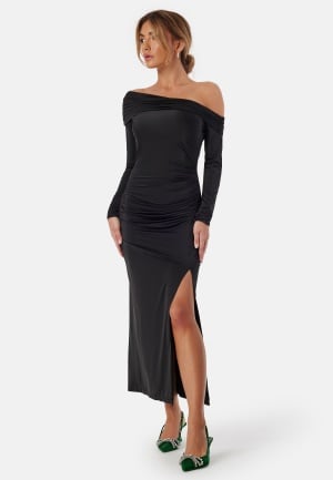 Bubbleroom Occasion Asymmetric Off Shoulder Soft Ankle Dress Black M