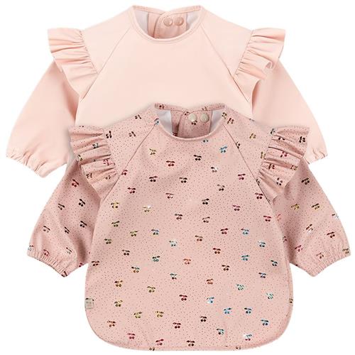 Konges Sløjd 2 Pack Dinner Bib With Sleeves And Frill Fairy Cherry/Cameo Rose | Lyserød | 6-12 months