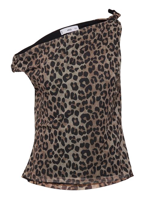 Mango Asymmetric Leopard-Print Top Mango Brown