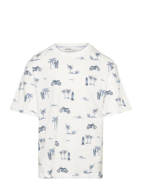 Se Mango Printed Cotton-Blend T-Shirt Mango White ved Booztlet