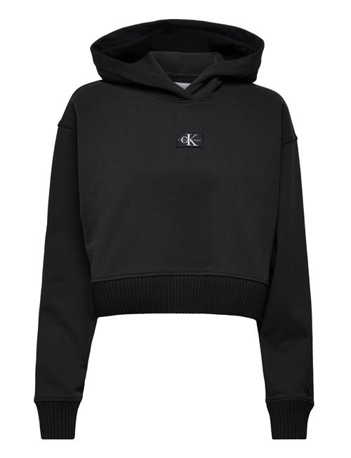 Calvin Klein Jeans Badge Wide Sleeves Crop Hoodie Calvin Klein Jeans Black