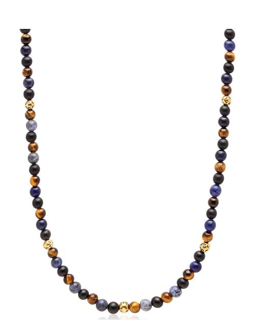 Se Nialaya Beaded Necklace With Dumortierite, Brown Tiger Eye, And Gold Nialaya Blue ved Booztlet