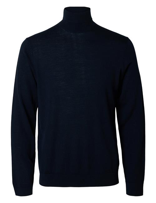 Se Selected Homme Slhtray Ls Knit Merino Roll Neck Noos Selected Homme Navy ved Booztlet