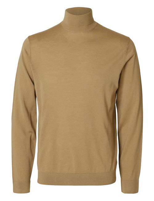 Se Selected Homme Slhtray Ls Knit Merino Roll Neck Noos Selected Homme Khaki ved Booztlet