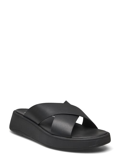 F-Mode Leather Flatform Cross Slides FitFlop Black