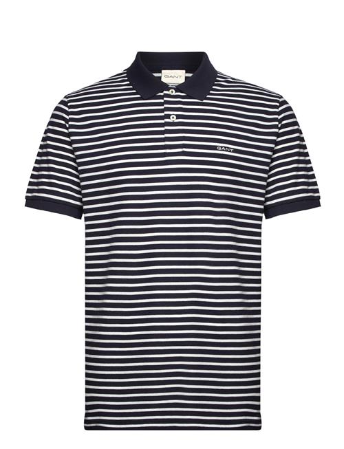 Se GANT Striped Ss Pique Polo GANT Blue ved Booztlet