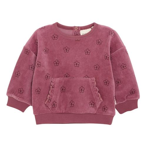 Se Minymo Sweatshirt LS AOP Velour Deco Rose Sweatshirt LS All Over Print Velour Deco Rose | Lyserød | 62 cm ved Babyshop