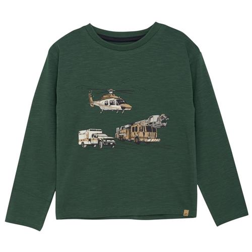 Se Minymo Redningskøretøjer Print Langærmet T-shirt Jungle Green | Grønn | 128 cm ved Babyshop