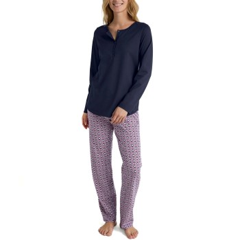 Calida Lovely Nights Pyjama Button Tab Marine/Rød bomuld Small Dame