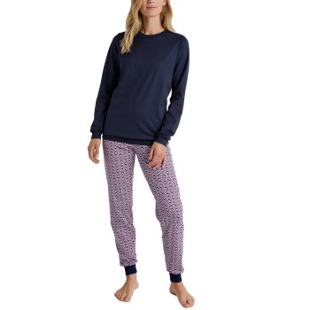 Calida Lovely Nights Pyjama With Cuff Marine/Rød bomuld Medium Dame