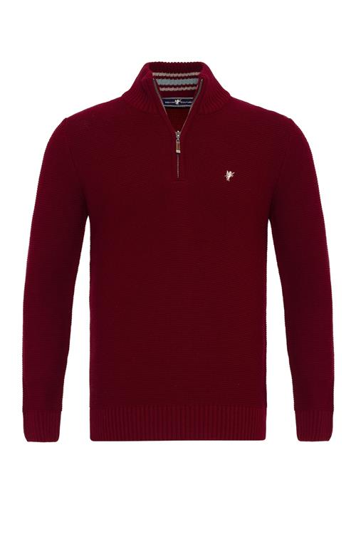 Se DENIM CULTURE Pullover 'DIOGO'  bordeaux / hvid ved About You