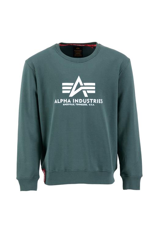 Se ALPHA INDUSTRIES Sweatshirt  mørkegrøn / hvid ved About You