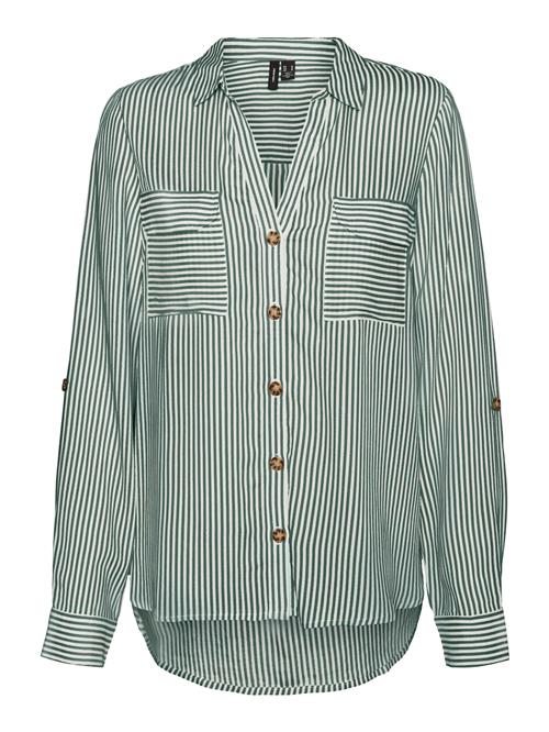 VERO MODA Bluse 'VMBumpy'  mørkegrøn / hvid