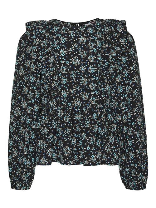 Vero Moda Girl Bluse 'FLORALY'  aqua / royalblå / sort / hvid