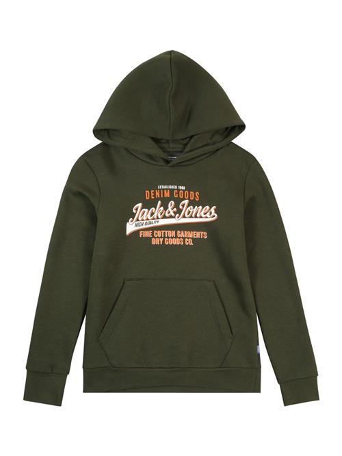 Se Jack & Jones Junior Sweatshirt  mørkegrøn / orange / hvid ved About You