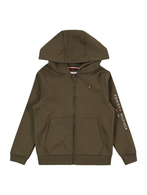 TOMMY HILFIGER Sweatjakke 'ESSENTIAL'  oliven / rød / hvid