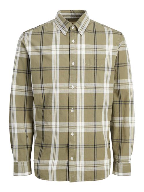 JACK & JONES Skjorte 'Blubrook'  oliven / sort / hvid