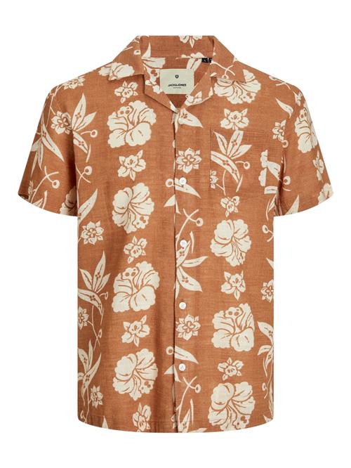 JACK & JONES Skjorte 'JJFlores'  lysebrun / hvid