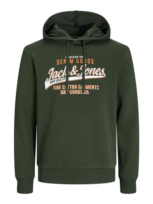 JACK & JONES Sweatshirt  mørkegrøn / orange / hvid