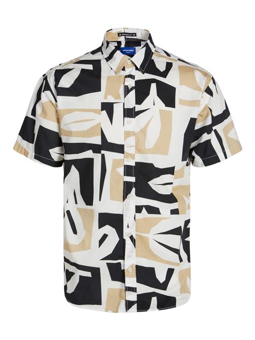 JACK & JONES Skjorte 'JORJoshua Aruba'  mokka / sort / hvid