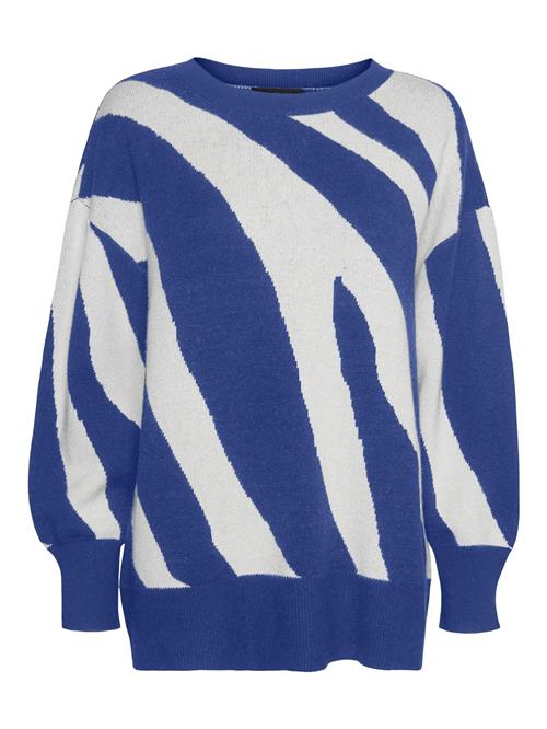 Se VERO MODA Pullover 'NANCY'  violetblå / hvid ved About You