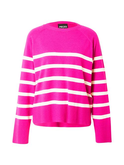 Se PIECES Pullover 'PCSIA'  fuchsia / hvid ved About You