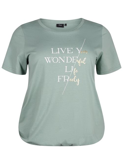 Se Zizzi Shirts 'Donna'  guld / jade / hvid ved About You