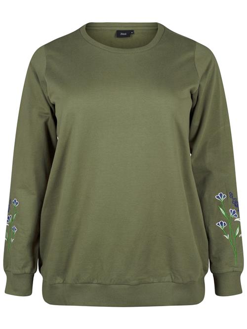 Se Zizzi Sweatshirt 'ESALVIA'  grøn / hvid ved About You