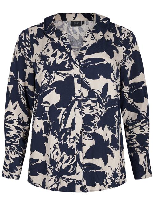 Se Zizzi Bluse 'ELEN'  navy / hvid ved About You